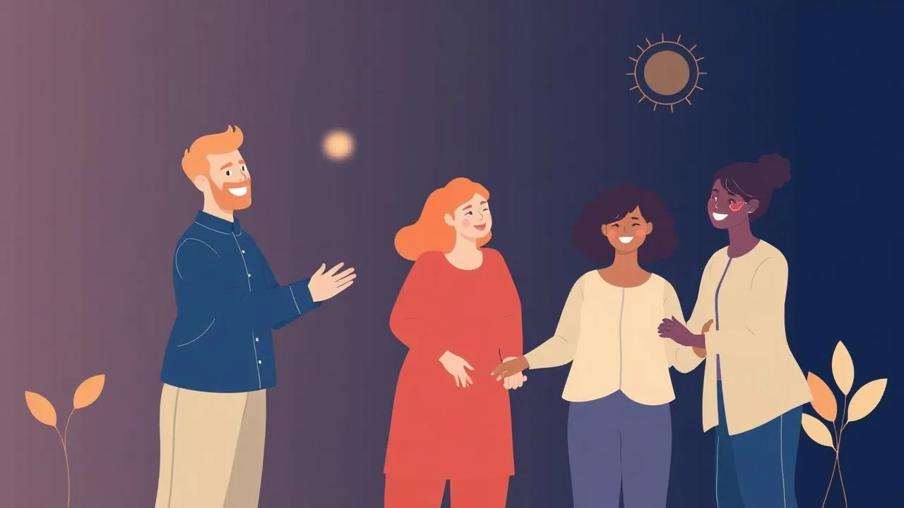 Friendly illustration of diverse people connecting and collaborating